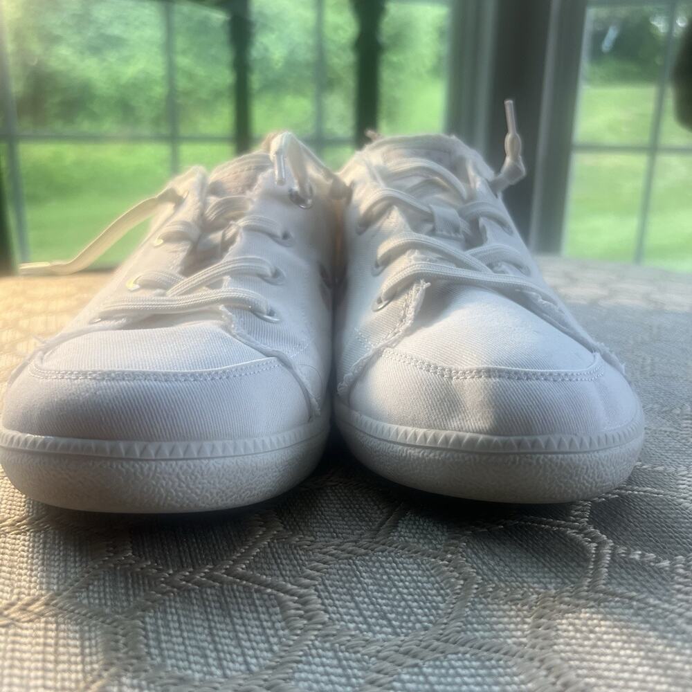 BOBS by Skechers White Strawberry Embroidered Distressed Canvas Sneakers 10 - Picture 2 of 9
